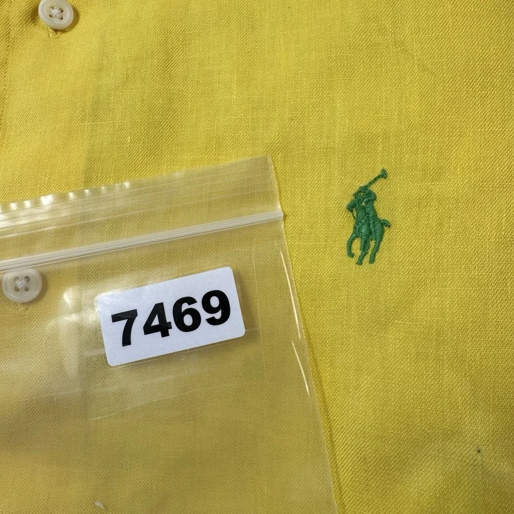 Polo Ralph Lauren Bradford Yellow Linen Shirt Green Pony VTG Men S